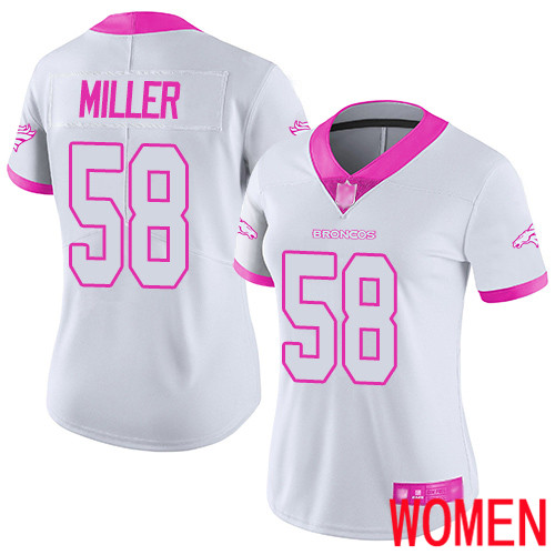 Women Denver Broncos #58 Von Miller Limited White Pink Rush Fashion Football NFL Jersey